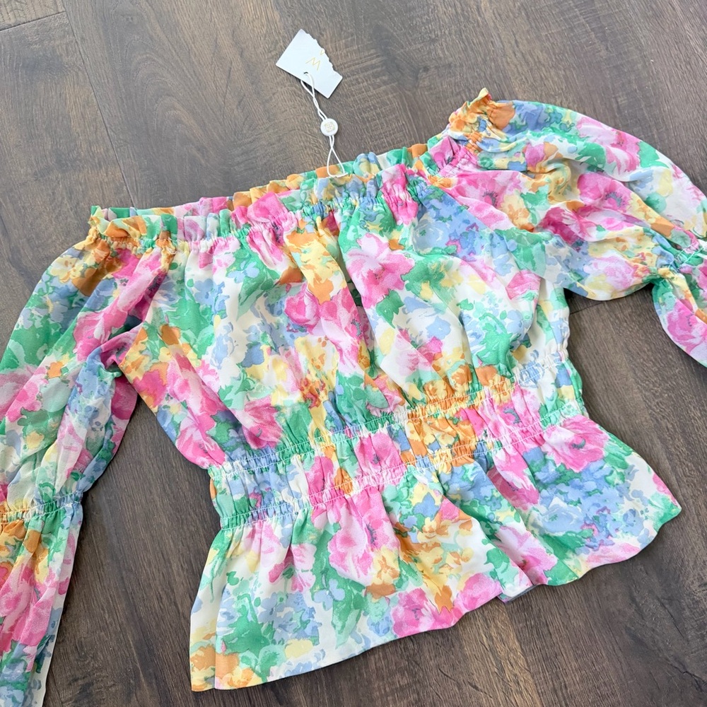 NWT WAYF Off the Shoulder Floral Watercolor Top | Large - Picture 7 of 8